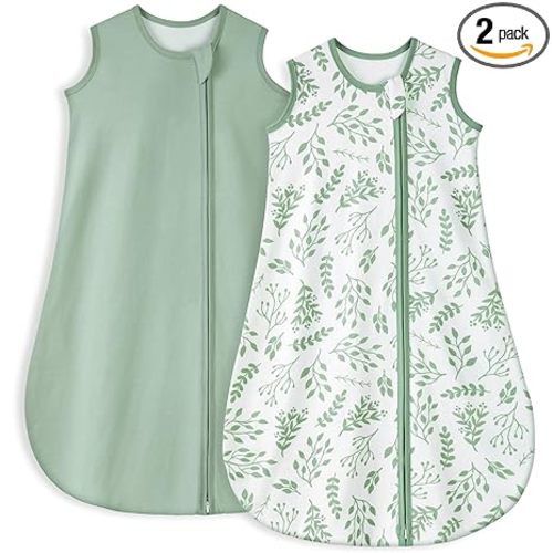 Yoofoss Baby Sleep Sack 6-12 Months TOG 1.0 Baby Wearable Blanket, 2 Pack 100% Organic Cotton Infant Toddler Sleeping Sack 2-Way Zipper Lightweight Sleep Sack