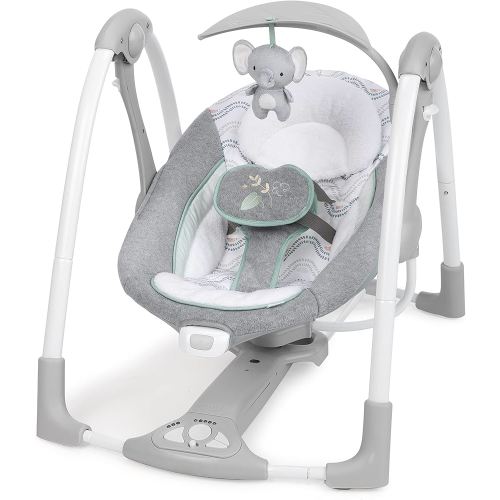 Ingenuity ConvertMe 2-in-1 Compact Portable Automatic Baby Swing & Infant Seat, Battery-Saving Vibrations, Nature Sounds, 0-9 Months 6-20 lbs (Swell)