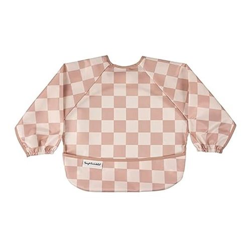Tiny Twinkle Long Sleeve Bib for Babies & Toddlers | Waterproof Smock Bib for Eating | Machine Washable & Mess-Proof Feeding Essentials | Newborn Shower Gift (Checkers Brown, 6–24M)
