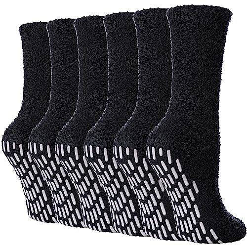 FNOVCO Non Slip Socks for Women Winter Warm Cozy Fuzzy Slipper Socks Soft Fluffy Hospital Socks with Grips