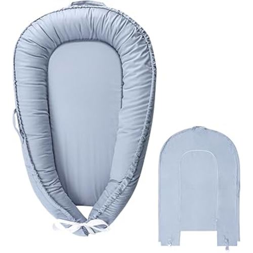 Hooyax Baby Lounger Cover Only, 100% Cotton Newborn Nest Cover, Soft Portable Baby Nest Replacement Cover for Boys Girls, Breathable Infant Lounger Covers, Baby Essential (Blue)