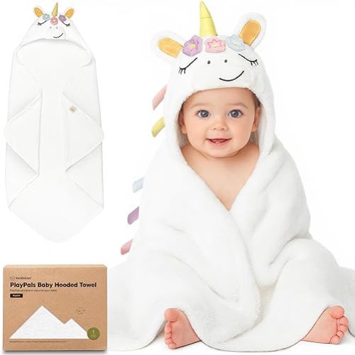 KeaBabies Organic Baby Towel with Hood for Girls, Boys - Soft, Absorbent, 100% Cotton Hooded Baby Towels for Newborns, Infants, Large Hooded Bath Towels for Babies, Kids, Toddler 1-3 (Uria)