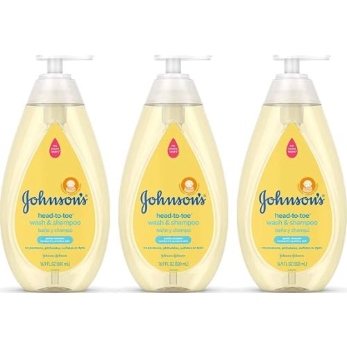 Johnson's Head-To-Toe Gentle Baby Body Wash & Shampoo, Tear-Free, Sulfate-Free & Hypoallergenic Bath Wash & Shampoo for Baby's Sensitive Skin & Hair, Washes Away 99.9% Of Germs 16.9 fl. oz (Pack of 3)