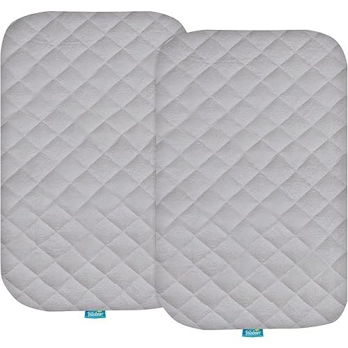 Biloban Waterproof Bassinet Mattress Pad Cover(35"x21"), 2 Pack, Ultra Soft Bamboo Surface, Quilted Bassinet Mattress Protector Fit for TCBunny 2-in-1/Fodoss/Besrey Baby Bedside Sleeper, Gray