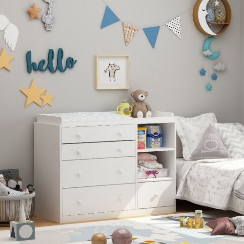 Famapy White Changing Table With 2 Shelves and 5 Storage Drawers Dresser Nursery Furniture Baby Dresser