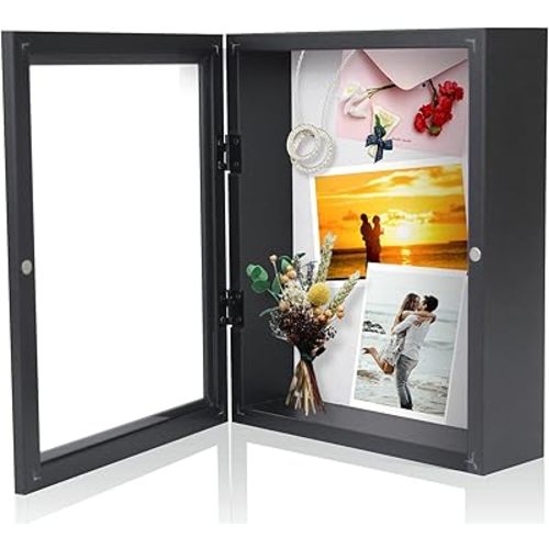 Muzilife 11x14 Shadow Box Picture Frame - 2.16" Interior Deep Wood & Glass Display Case Ready to Hang Memory Box Baby Sports Memorabilia, Pins, Awards, Tickets, and Photos (Black)