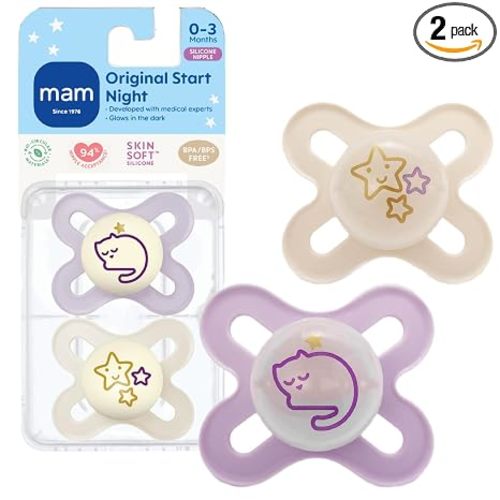 MAM Original Start Baby Pacifiers 0-3 Months, Glow in The Dark, 2 Pack