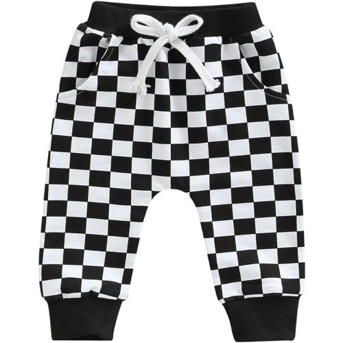 Toddler Baby Boy Girl Checkerboard Plaid Pants Elastic Waist Casual Trousers Spring Summer Fall Winter Long Pants