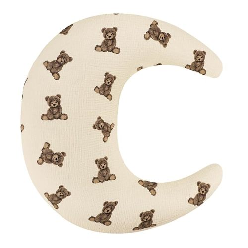 SWESEN Muslin Nursing Pillow Cover, Soft Removable Cover for Breastfeeding Pillows, Pillow Slipcover for Baby Boys and Girls, Comfortable & Breathable, Bear, Washable (Only Cover)