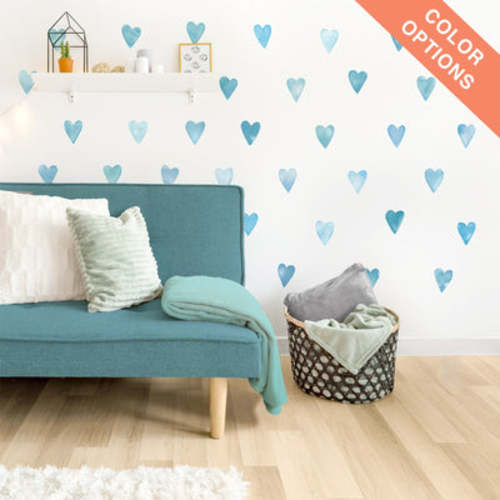 BLUE Watercolor Heart Wall Decals - Small - Blue