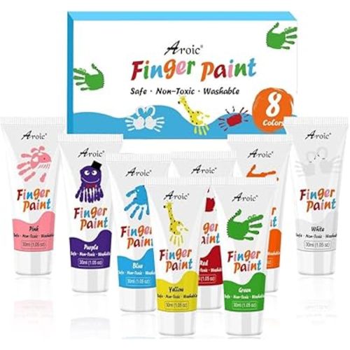 AROIC 8PCS Washable Finger Paint, Non-Toxic Finger Paints 8Colors(1.05fl oz), Art Supplies Painting Supplies Gifts, Hand Paint DIY Crafts for Children Age 13+ and Adults