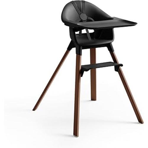Stokke Clikk High Chair, Black/Warm Brown - All-in-One High Chair with Tray + Harness - Light, Durable & Travel Friendly - Ergonomic with Adjustable Features - Best for 6-36 Months or Up to 33 lbs