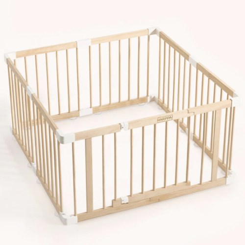 HARPPA Wooden Baby Gate Playpen | Non-Toxic Foldable DIY Adjustable Play Yard for Infants & Toddlers – Natural Finish Baby Fence for Small & Large Spaces
