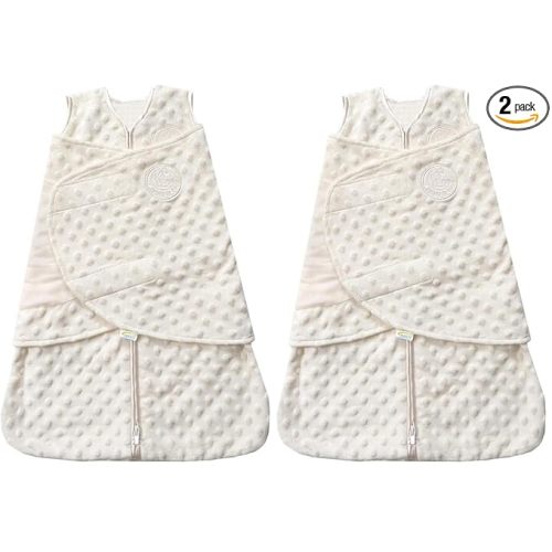 HALO Sleepsack Swaddle, 3-Way Adjustable Swaddle Blanket, TOG 3.0, Velboa Plush Dots, Cream, Newborn, 0-3 Months (Pack of 2)