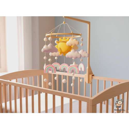Sunshine & Rainbow Felt Baby Mobile | Cheerful Cloud Nursery Decor
