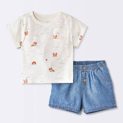 Baby Boys' Crab Graphic T-Shirt and Denim Shorts Set - Cloud Island™ Cream Newborn