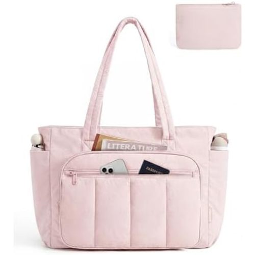 BAGSMART Tote Bag for Women, 2 Set Tote Bag with Zipper, Quilted Nurse Handbags for Work Travel College