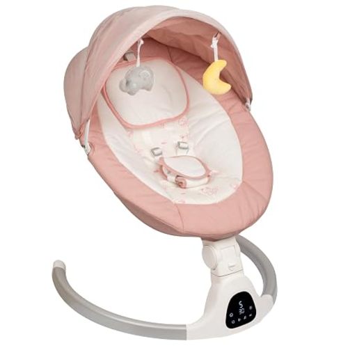 Electric Baby Swing for Infants, 5-Speed Adjustable Swing with Bluetooth Music, Timer, 5-Point Harness and Stable Base for Supervised Daytime Use (Pink)