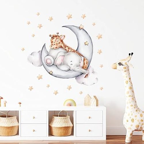 Sleeping Baby Elephant Giraffe Wall Stickers Cute Wall Decals