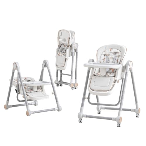 5 in 1 Convertible Baby High Chair Foldable, Baby Swing for Infants to Toddler,Portable Baby Feeding Chair, High Chairs for Babies and Toddlers, Silla de Comer para Bebe(White)