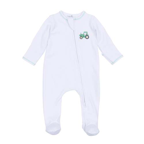 Lil' Green Tractor Embroidered Zip Footie