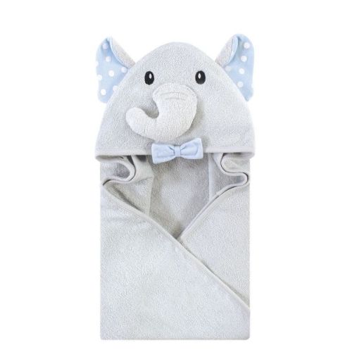 Hudson Baby Infant Boy Cotton Poly Rich Animal Hooded Towel, White Dots Gray Elephant, One Size