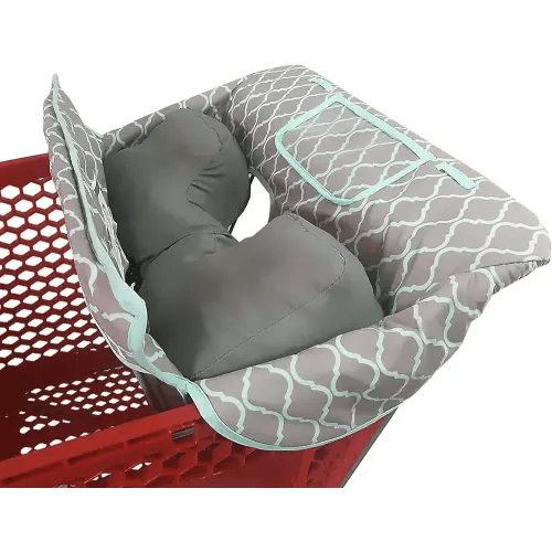 Soft Pillow Attached 2-in-1 Shopping Cart and High Chair Cover for Baby, Cotton Padded Cart Cover, Fold'n Roll Style, Portable with Carry Bag (Grid)