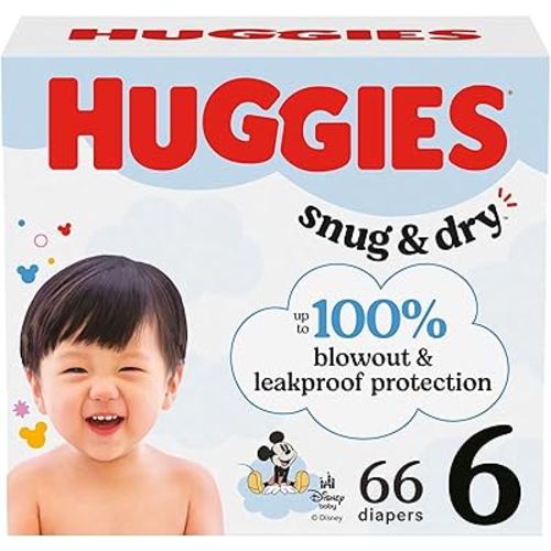 Huggies Size 6 Diapers, Snug & Dry Baby Diapers, Size 6 (35+ lbs), 66 Count, Packaging May Vary