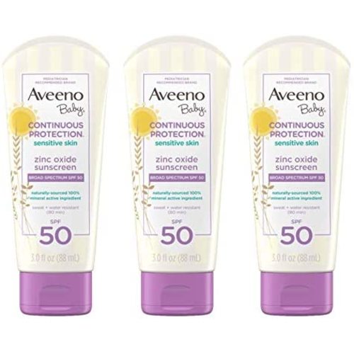 Aveeno Baby Continuous Protection Zinc Oxide Mineral Sunscreen, SPF 50, 3 fl. oz (Pack of 3)