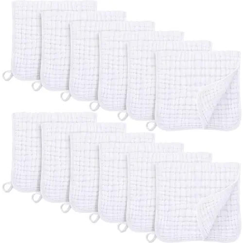 Muslin Burp Cloths for Baby 100% Cotton Burping Cloths for Boys Girls Large 20''X10'' Extra Soft and Absorbent 12 Pack - White