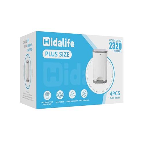 HIDALIFE Refills Compatible with Dekor Plus Diaper Pails, Disposable Diaper Trash Bags, Extra Thick Diaper Pail Refill Liners, Hold Up to 2320 Diapers (4 Pack)