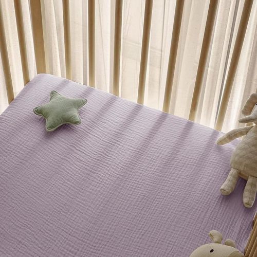 Little Grape Land Muslin Crib Sheets Fitted for Boys and Girls 2 Pack, 100% Cotton Baby Bed Sheets Soft Breathable, Neutral Fitted Baby Mattress Sheets for Standard Crib 52x28 inches, Purple Butterfly