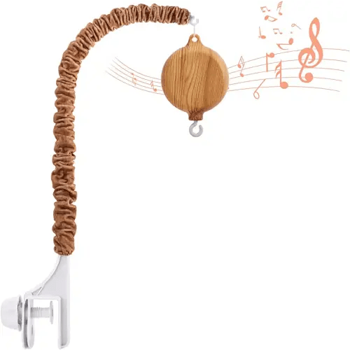 Crib Mobile Arm with Music Box - Imitation Wood - 23 Inch Mobile Arm for Crib - Crib Mobile Motor Battery Operated - Volume Control - 35 Lullabies - Crib Toys Attachments - Holder for DIY Clamp Mobile