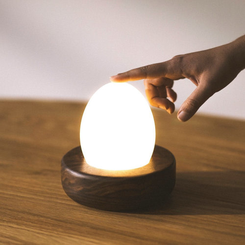 Touch Control Portable Hardwood Egg Lamp // Minimalist Modern Japandi Wooden Ambient Dimmable Rechargeable Nightlight Japanese Modern Design