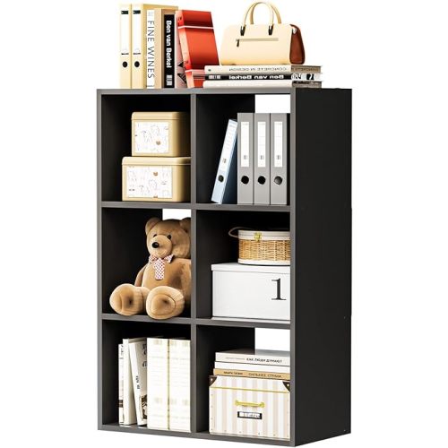 COMHOMA 6 Wood Cube Storage Organizer with Open Back and Removable Back Panels, 11In Black Cube Storage Bookshelf, Cubicle Shelf Bookcase for Home Office Bedroom Living Room, Vertical or Horizontal