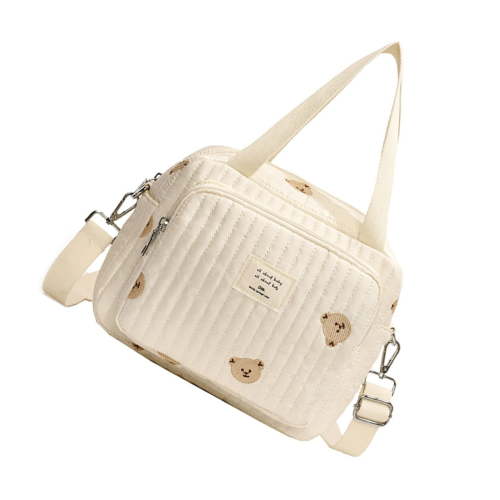Jesscasday Embroidered Diaper Bag for Moms Fashionable Flower/Bear Printed Baby Nappy Bag
