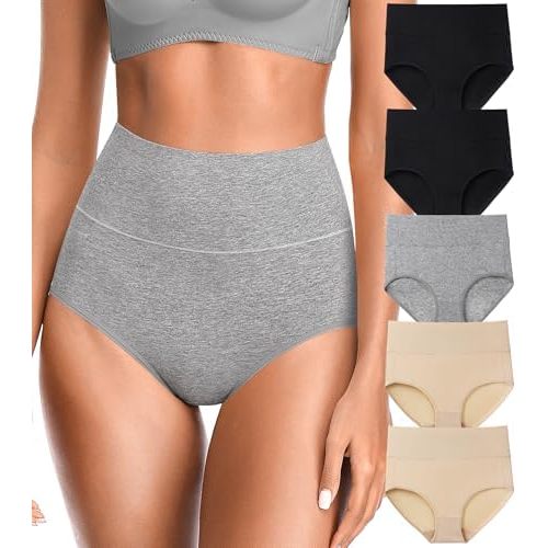 OLIKEME High Waisted Underwear for Women Tummy Control Full Coverage Cotton Ladies Panties Soft Stretch Briefs