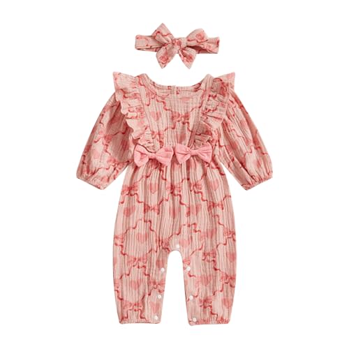 FIOMVA St Patricks Day Outfit Newborn Baby Girl Clothes Clover Bow Onesie Ruffle Long Sleeve Jumpsuit Infant Cute Romper