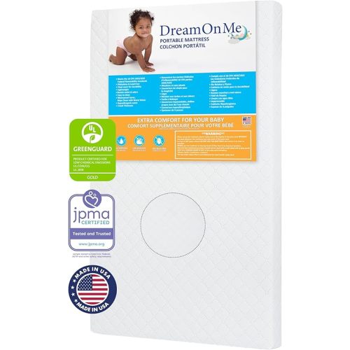 Dream On Me Sunset 3” Fiber Baby Crib Mattress, Fits All Mini & Portable Cribs Only, Greenguard Gold and JPMA Certified Crib Mattress, Easy to Clean and Waterproof Vinyl Cover