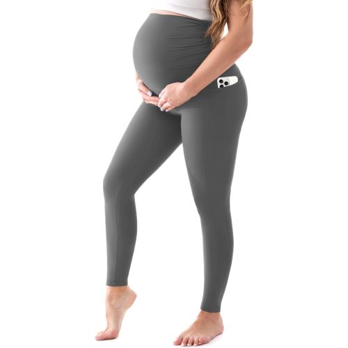 Walifrey Women's Maternity Leggings with Pockets Over The Belly,Pregnancy Yoga Pants Activewear Workout Leggings