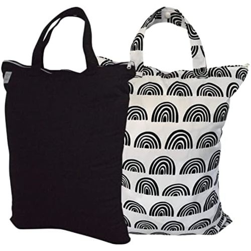 MOM & BAB Wet Bags for Baby Cloth Diapers, Wet Dry Bag for Breast Pump Parts, Bag for Wet Swimsuits and Towels (Rainbow & Black)