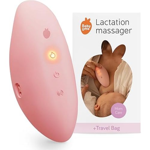 Baby Uma Lactation Massager with Heat & Vibration - Silicone Breast Massager for Breast Feeding, Clogged Ducts & Engorgement Relief, Waterproof & Rechargeable, Pumping Essentials (+ Travel Bag)
