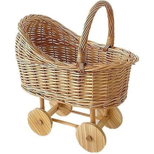 Handwoven Woven Rattan Flower Easter Basket, Wicker Carriage for Shower,Vintage Wicker Carriage Planter with Handle for Floral Arrangements, Shower