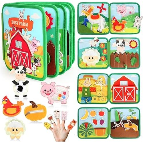 HomeEvolution Farm Busy Book for Toddlers 1-3, Montessori Busy Board for 1 Year Old, Airplane Toys for Toddlers 1-3, Car and Road Trip Travel Toy, Quiet Educational Activity Book, Fine Motor Skills