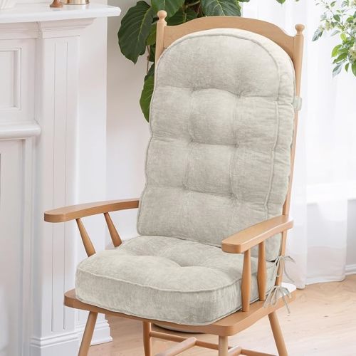Detiblue Rocking Chair Cushion Set with Double-Piped Edges, High-Density Foam Seat & Back Cushions for Glider Rockers, Non-Slip, Thick, Comfortable & Supportive & Stylish(White)