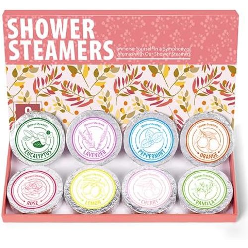 Shower Steamers Aromatherapy - Christmas Gifts for women, 8 Pack Pure Essential Oil Shower Bombs for Home Spa Bath Self Care, Lavender Stress Relief and Relaxation Gifts for Her Stocking Stuffers Pink