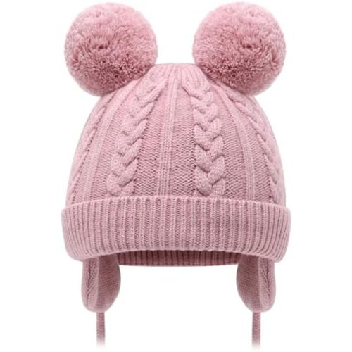 Duoyeree Toddler Winter Hat with Earflap Scarf Hood Thick Warm Kids Skull Cap for Baby Girls Boys