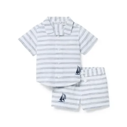 Baby Merchant Marine Stripe Baby Embroidered Sailboat Striped Matching Set by Janie and Jack