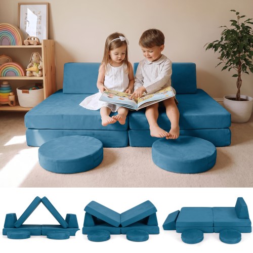 OLAKIDS Modular Kids Play Couch, 6 PCS Toddler Creative Sectional Fort Building Sofa for Playroom, Bedroom, Children Convertible Soft Foam Furniture Playset and Floor Cushion for Boys and Girls
