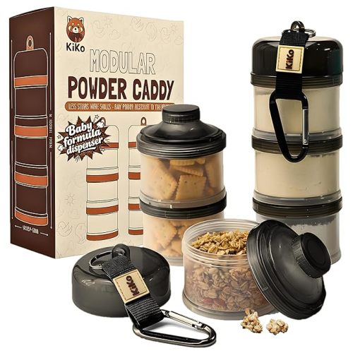 Formula Container to Go – Baby Essentials, Stackable Formula Dispenser for Night Feedings, Snacks and More – 2 Pack, by KiKo (Black)